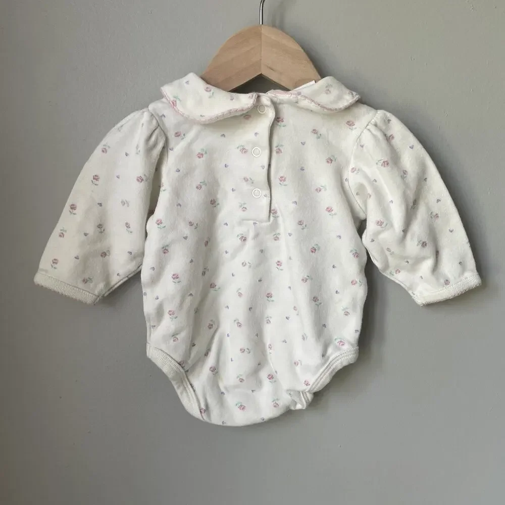 Vintage 90’s Baby Girl One Piece Sz 0-3‎ Months 100% Cotton Long Sleeve Floral